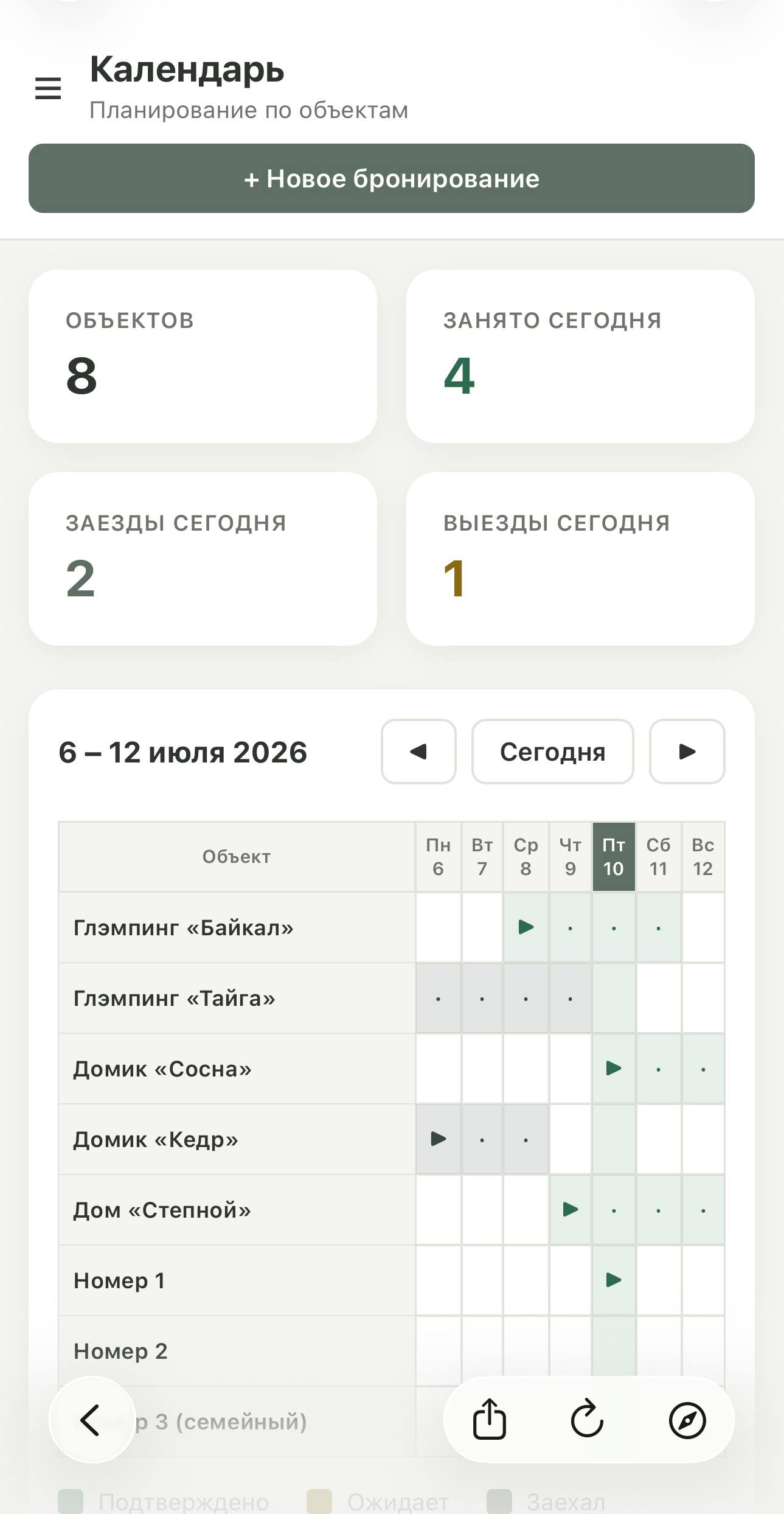 Календарь загрузки объектов Хан-Гэр